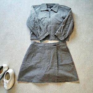 Guess Vintage Set Gingham Crop Jacket (L) & Skort (29) Blk/White Cotton EUC